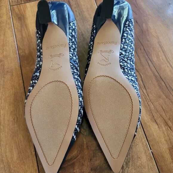 Franco Sarto Womens Woven Darcy Heels Pointed Toe Kitten Heel Pump Size 6 Blue - Picture 8 of 10